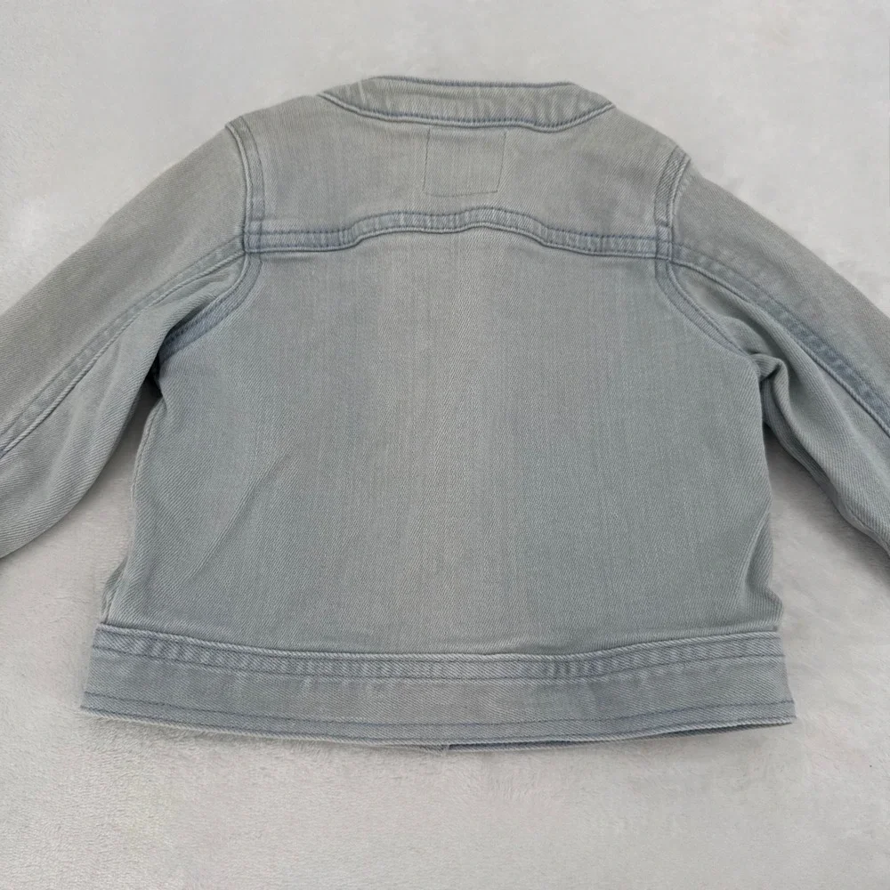 Old Navy Baby Denim Jacket Size 6-12M Light Wash Collarless Button Up Soft Denim